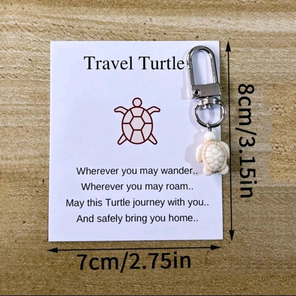 Travel turtle loving gift white keychain mini wander aesthetic vintage s…